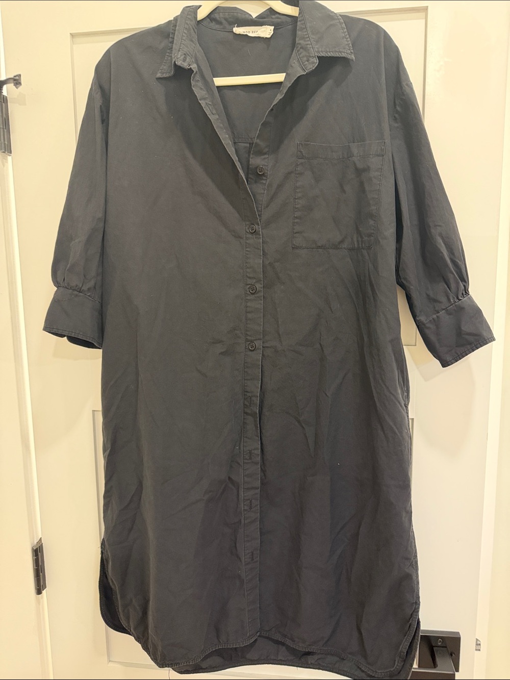 Mod Ref 100% Cotton Washed Black Button-Front Shirt Dress